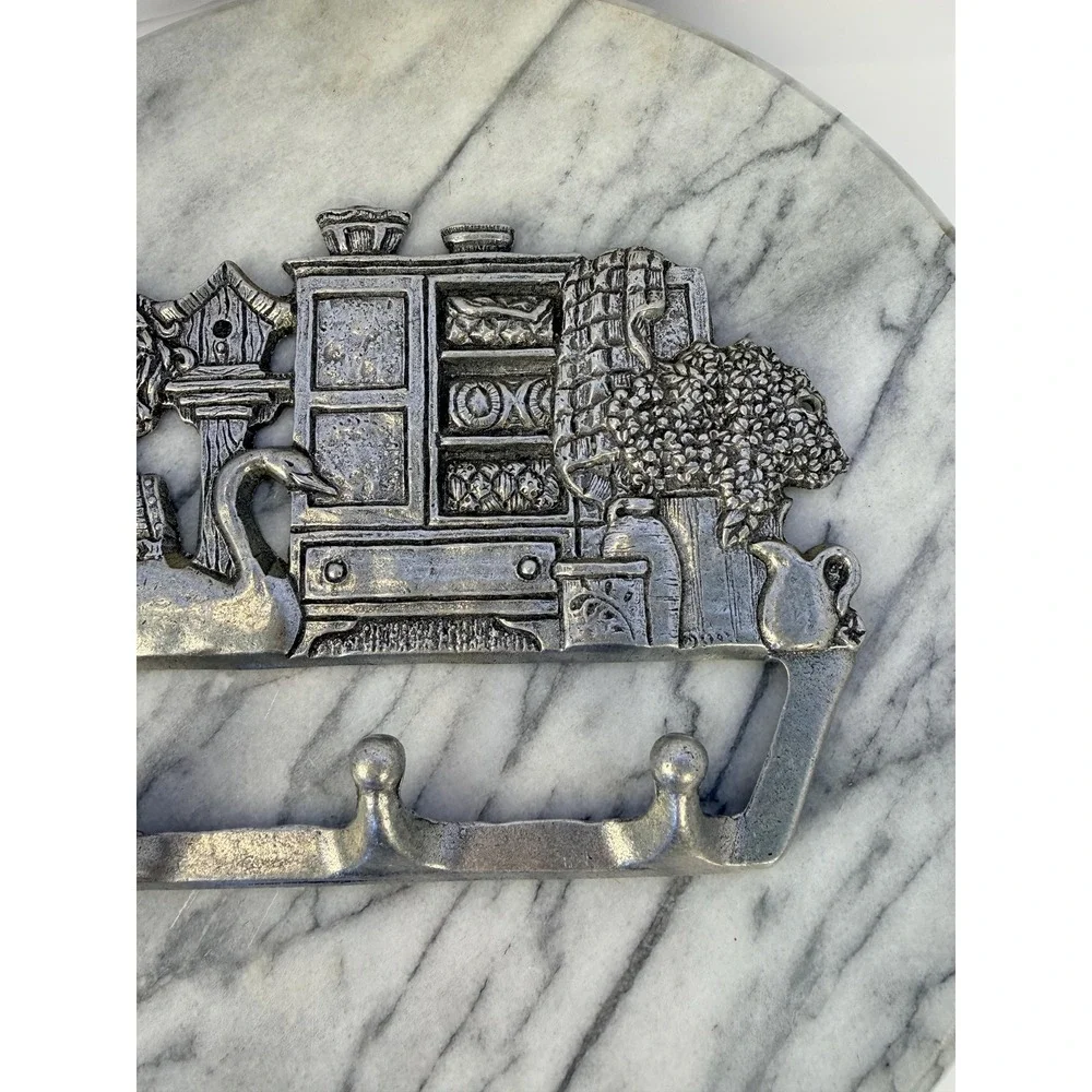 Vintage Pewter Finish Metal Key Rack - Country Cottagecore Swan Wall Hooks